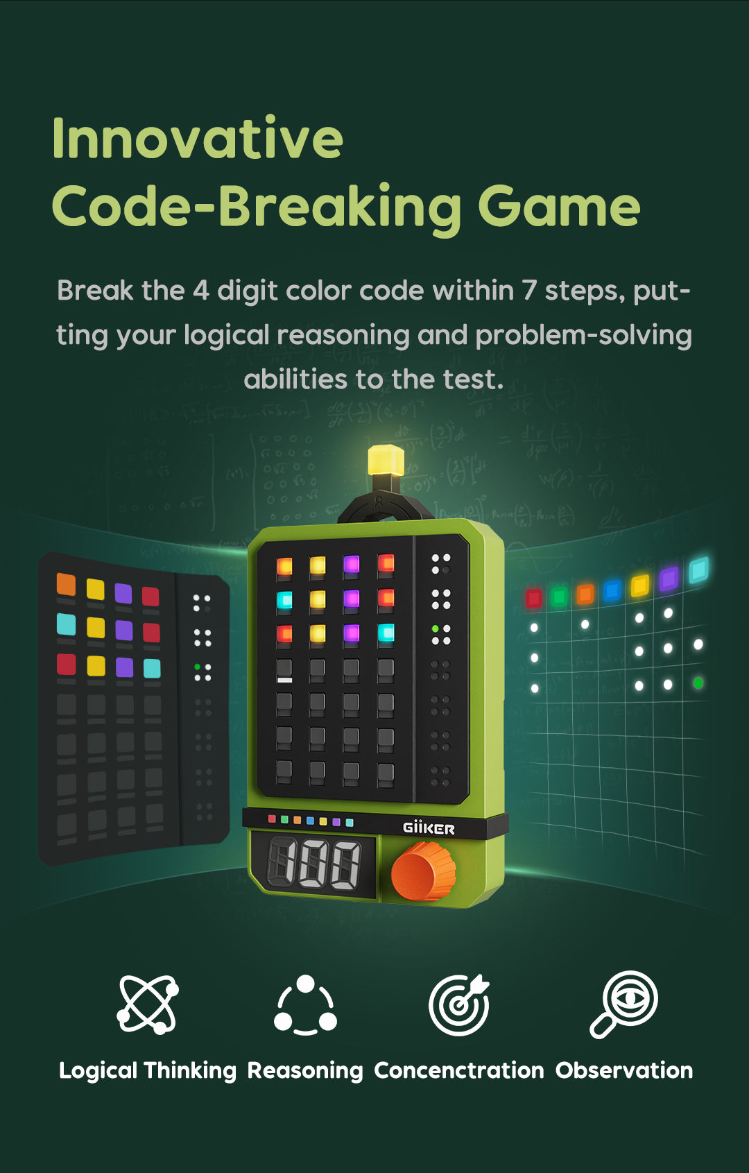 GiiKER Super Decoder – Codekraker Spel | 600 Levels | 4-cijferige kleurcode puzzels | Solo- & Duo-modus | Draagbaar denkspel/reisspel/breintraining voor kinderen & volwassenen | Mastermind, Wordle